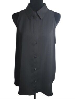 Banana Republic black sleeveless button down shirt women's size large collared